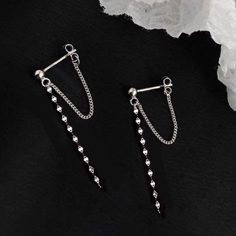 한국 패션 스틸 스터드 커피빈 체인 저자극 귀걸이 6cm