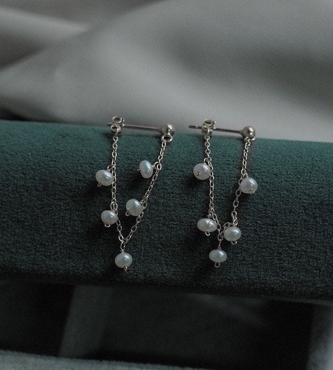 Surgical Steel 3mm Baroque Natural Pearls Earrings 4-4.5cm Wedding