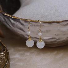 Load image into Gallery viewer, Elegant Gold Plated/Silver 4mm Natural Freshwater Pearls 8mm White Jade Earrings
