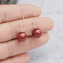 Load image into Gallery viewer, S925 Chinese Style Xiangsi Silver Flower 8mm Red Jade Earrings
