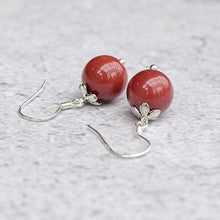 Load image into Gallery viewer, S925 Chinese Style Xiangsi Silver Flower 8mm Red Jade Earrings
