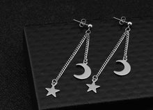 이미지를 갤러리 뷰어에 로드 , 스터드/후프 한국 펑크 체인 스틸 달과 별 귀걸이 7cm
