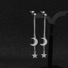 이미지를 갤러리 뷰어에 로드 , 스터드/후프 한국 펑크 체인 스틸 달과 별 귀걸이 7cm
