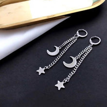 이미지를 갤러리 뷰어에 로드 , 스터드/후프 한국 펑크 체인 스틸 달과 별 귀걸이 7cm
