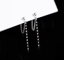 이미지를 갤러리 뷰어에 로드 , 한국 패션 스틸 스터드 커피빈 체인 저자극 귀걸이 6cm
