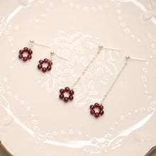 이미지를 갤러리 뷰어에 로드 , 강철 꽃 와이어 포장 3mm 작은 가넷 천연 보석 귀걸이
