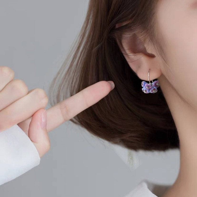 Korean Dangle Gold/Silver Steel Glass Baby Bell Flower Blue Raspberry 6x4mm Earrings