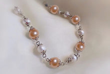 将图片加载到图库查看器，S925 Silver Floral Style Peach White Pearls Bracelet 6/7/8 Inches with Extender
