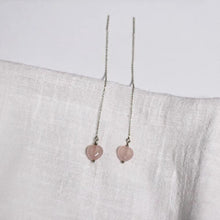 Load image into Gallery viewer, 925 Silver Dangle or Surgical Steel Threader Earrings with Natural 10mm Mozambique Heart Rose Quartz, Elegant Jewelry
