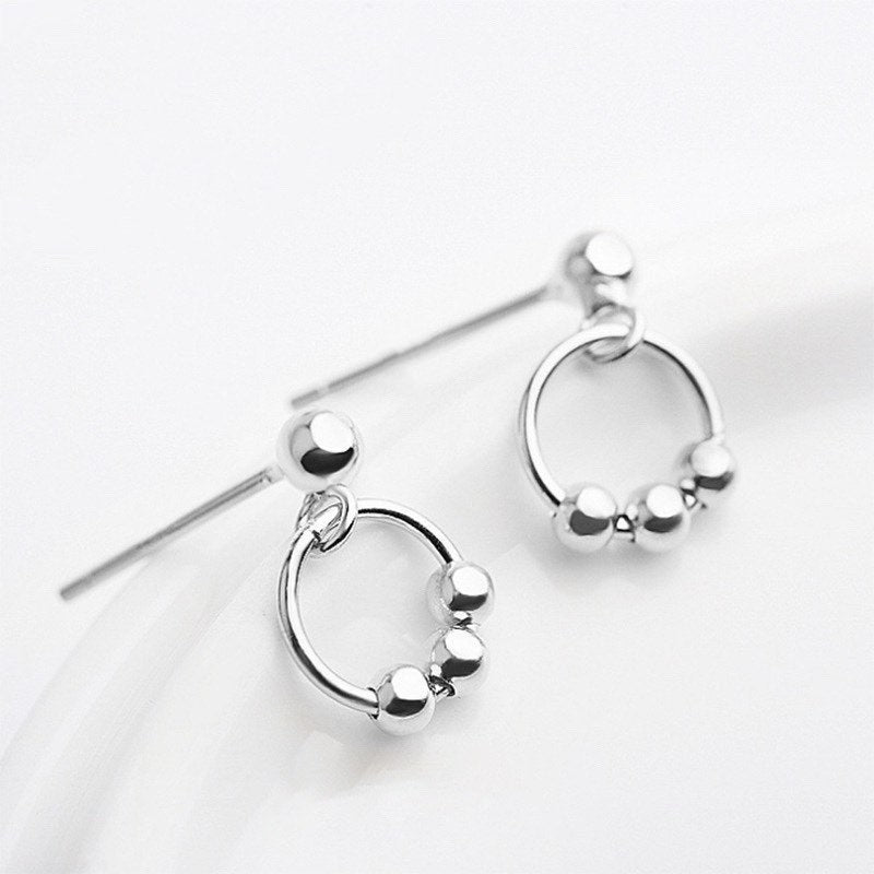 한국 패션 미니멀리스트 10mm 원형 링 4mm 비즈 스틸 귀걸이