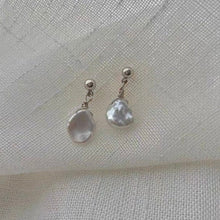 Load image into Gallery viewer, Gold/Silver Steel Korean Elegant 6-8mm Flower Keshi Pearls Wire Wrapped Earrings
