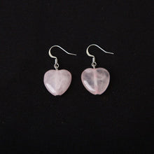 Load image into Gallery viewer, 925 Silver Dangle Earrings with 12mm Large Natural Rose Quartz Love Heart Shapes, Romantic Jewelry
