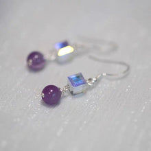 Load image into Gallery viewer, 925 Silver Dangle Earrings with 6mm Sugar Cube Amethyst Beads, Unique and Elegant Jewelry
