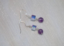 Load image into Gallery viewer, 925 Silver Dangle Earrings with 6mm Sugar Cube Amethyst Beads, Unique and Elegant Jewelry
