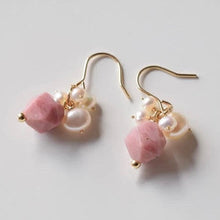 Load image into Gallery viewer, Natural Rose Quartz/Aquamarine/Amethyst Pearls Earrings 18k Gold Plated Dangle
