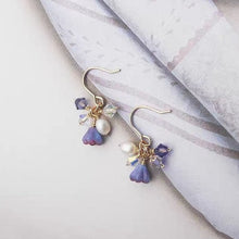 Load image into Gallery viewer, Gold Plated Dangle Natural 4.5mm Pearls 6mm Bell Flower Swarovski Crystal Earrings
