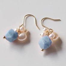 Load image into Gallery viewer, Natural Rose Quartz/Aquamarine/Amethyst Pearls Earrings 18k Gold Plated Dangle
