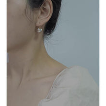 Load image into Gallery viewer, Gold/Silver Keshi Pearls 7-8mm Baroque Flower Dangle Earrings 18k Gold Plated
