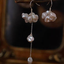 Load image into Gallery viewer, S925 Asymmetrical 2pc Different Design 8mm Baroque Keshi Pearls Earrings 7.5cm/3cm
