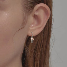 将图片加载到图库查看器，Natural 4mm Pink Tiny Pearls Double Chain Earrings Stud Steel 3cm
