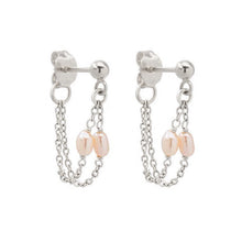 将图片加载到图库查看器，Natural 4mm Pink Tiny Pearls Double Chain Earrings Stud Steel 3cm
