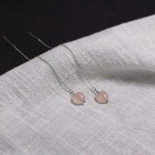 Load image into Gallery viewer, Stainless Steel 10x11mm Natural Rose Quartz Heart Threader Earrings 8cm/10cm
