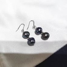 Load image into Gallery viewer, Dangle Minimalist Style Surgical Steel 6mm Button Black Freshwater Pearls Earrings
