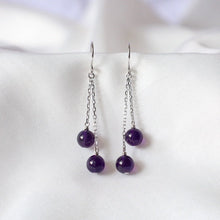 Load image into Gallery viewer, Surgical Steel 8mm Amethyst Round Bead Earrings 5.5cm
