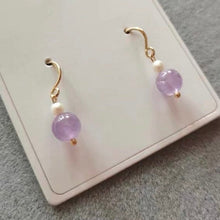 Load image into Gallery viewer, Small Dangle 18K Gold Plated/Silver 6mm Lavender Jade 3mm Baroque Mini Pearls Earrings
