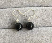 Load image into Gallery viewer, S925 8mm AAA Black Obsidian Dangle Earrings
