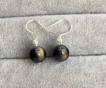 Load image into Gallery viewer, S925 8mm AAA Black Golden Obsidian Dangle Earrings
