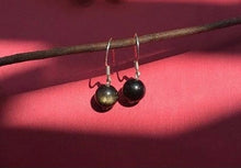 Load image into Gallery viewer, S925 8mm AAA Black Golden Obsidian Dangle Earrings
