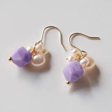 Load image into Gallery viewer, Natural Rose Quartz/Aquamarine/Amethyst Pearls Earrings 18k Gold Plated Dangle
