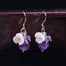 Load image into Gallery viewer, S925 10mm Amethyst Mother of Pearl Flower Earrings
