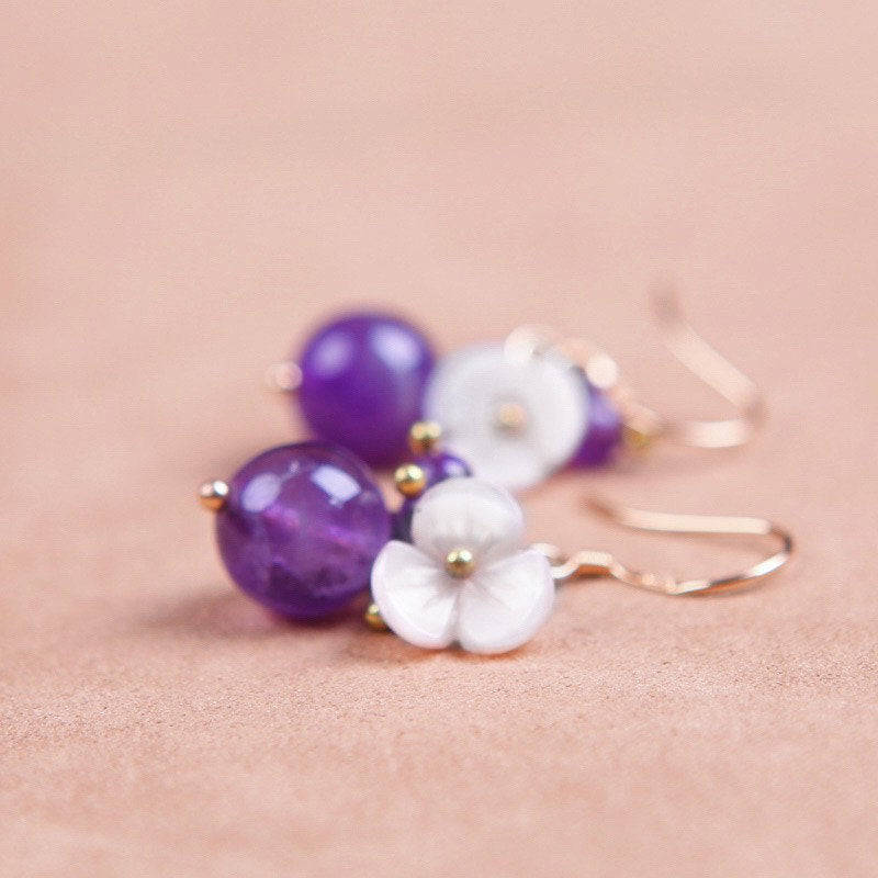 S925 10mm Amethyst Mother of Pearl Flower Earrings