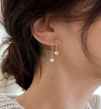 이미지를 갤러리 뷰어에 로드 , 한국 이중 체인 5mm 크리스탈 진주 귀걸이 스테인레스 스틸
