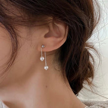 이미지를 갤러리 뷰어에 로드 , 한국 이중 체인 5mm 크리스탈 진주 귀걸이 스테인레스 스틸
