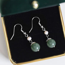 Load image into Gallery viewer, Surgical Steel 8mm Dark Green Jade 5 Petal Flower 4mm Natural Pearls Earrings
