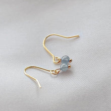 将图片加载到图库查看器，18K Gold Plated Mini 3-4mm Aquamarine Natural Gemstone Dangle Earrings
