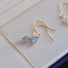 将图片加载到图库查看器，18K Gold Plated Mini 3-4mm Aquamarine Natural Gemstone Dangle Earrings
