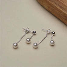 이미지를 갤러리 뷰어에 로드 , 한국 이중 체인 5mm 크리스탈 진주 귀걸이 스테인레스 스틸

