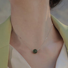 Load image into Gallery viewer, S925 Burmese Small 8mm Natural Dark Green/White Jade Jadeite Necklace ~15.5-17 inches
