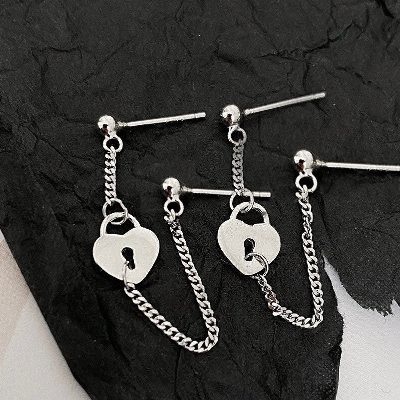 Double Piercing Earrings Lock Stainless Steel 3cm