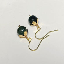 将图片加载到图库查看器，A pair of 18K Gold Plated stud earrings featuring 8mm green jade beads with flower bead caps.
