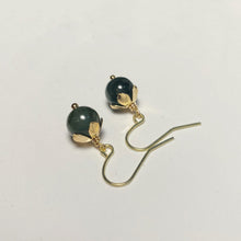 将图片加载到图库查看器，A pair of 18K Gold Plated stud earrings featuring 8mm green jade beads with flower bead caps.
