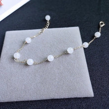 Load image into Gallery viewer, S925 6mm White Jade Round Bead Link Chain Bracelet 6/7/8 Inches with extender
