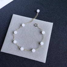 Load image into Gallery viewer, S925 6mm White Jade Round Bead Link Chain Bracelet 6/7/8 Inches with extender
