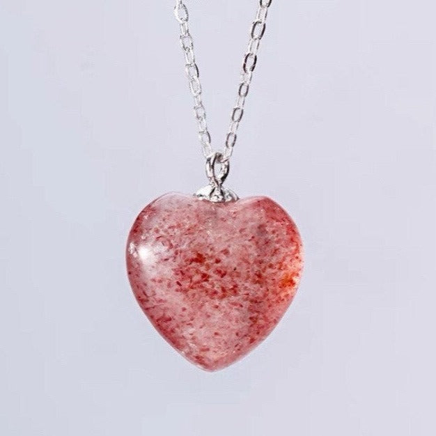 S925 Natural 15mm Strawberry Quartz Necklace 16-18inches