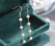 이미지를 갤러리 뷰어에 로드 , 925 Silver Dangle Earrings with 4mm Button Pearls and Chains, 5cm in Length, Elegant Jewelry
