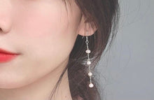 이미지를 갤러리 뷰어에 로드 , 925 Silver Dangle Earrings with 4mm Button Pearls and Chains, 5cm in Length, Elegant Jewelry
